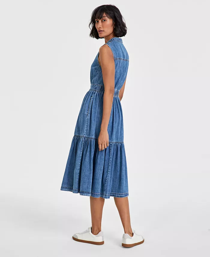 Women'S Denim Tiered Midi Dress, Created for Macy'S