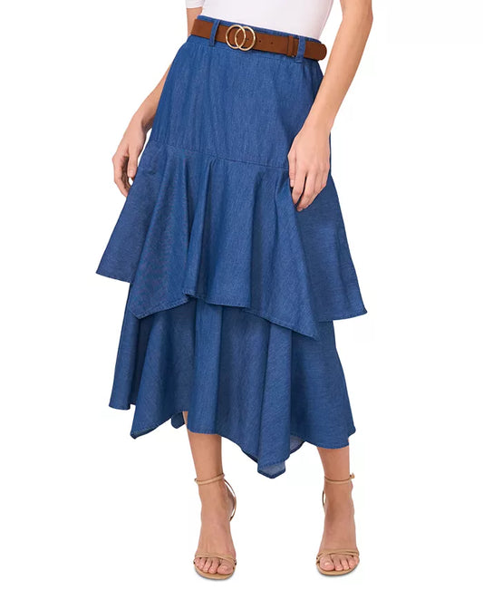 Women'S Cotton Tiered Denim Midi Skirt