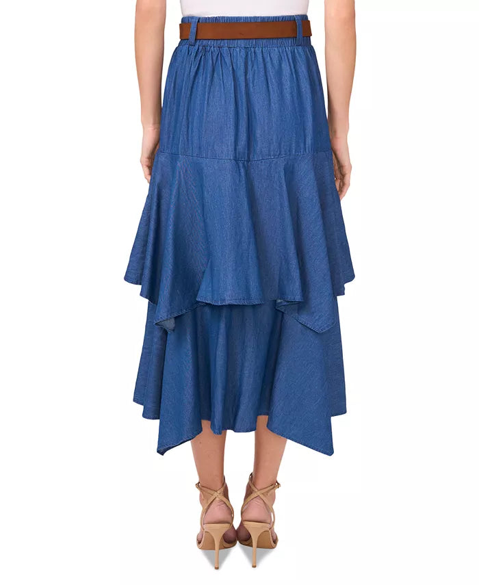Women'S Cotton Tiered Denim Midi Skirt