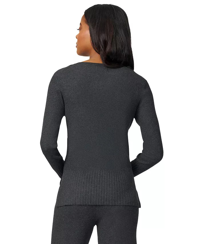 Petite Ribbed-Knit V-Neck Tunic & Pant Sweater Set