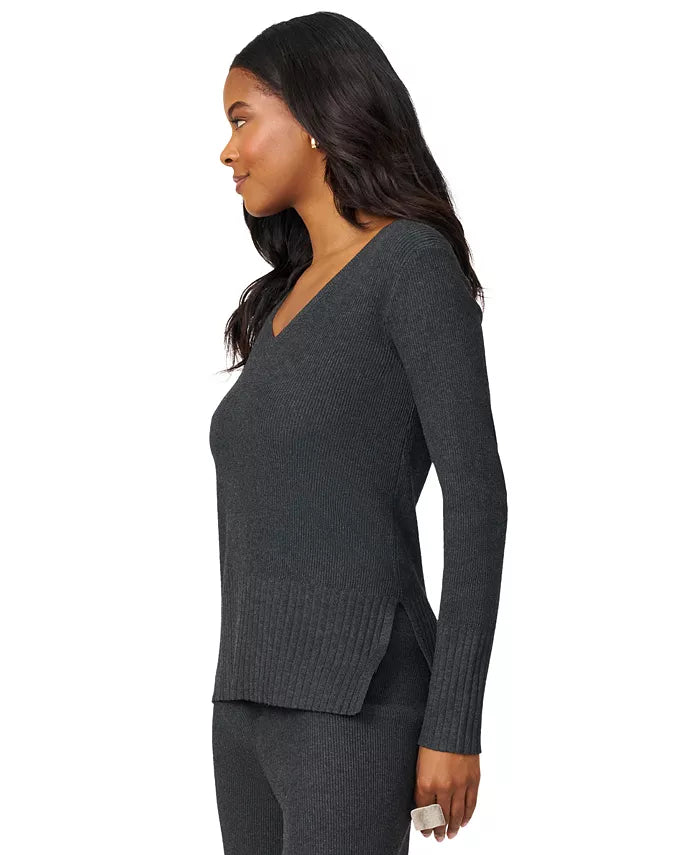 Petite Ribbed-Knit V-Neck Tunic & Pant Sweater Set