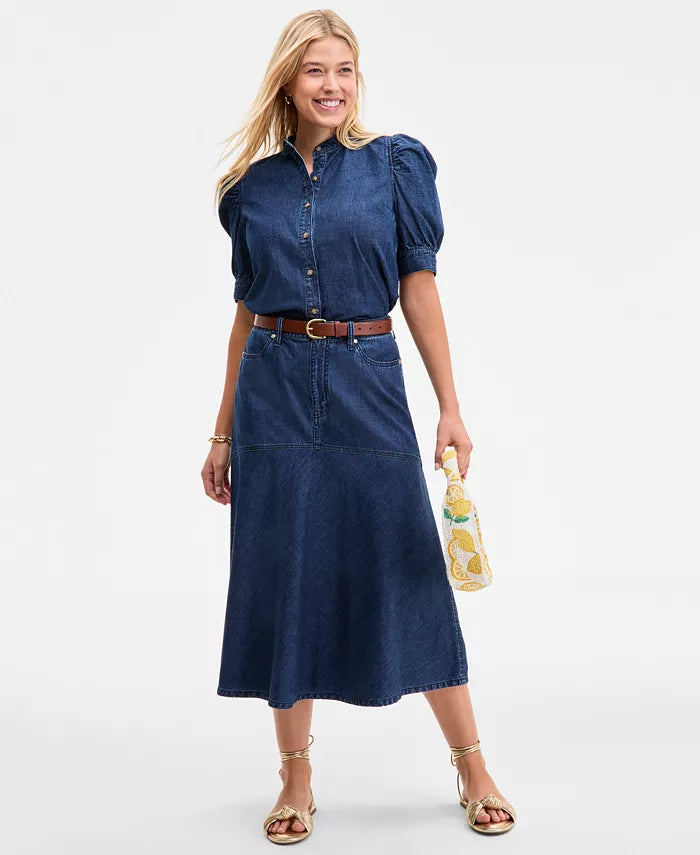 Women'S Denim Flared Midi Skirt, Exclusively at Macy'S