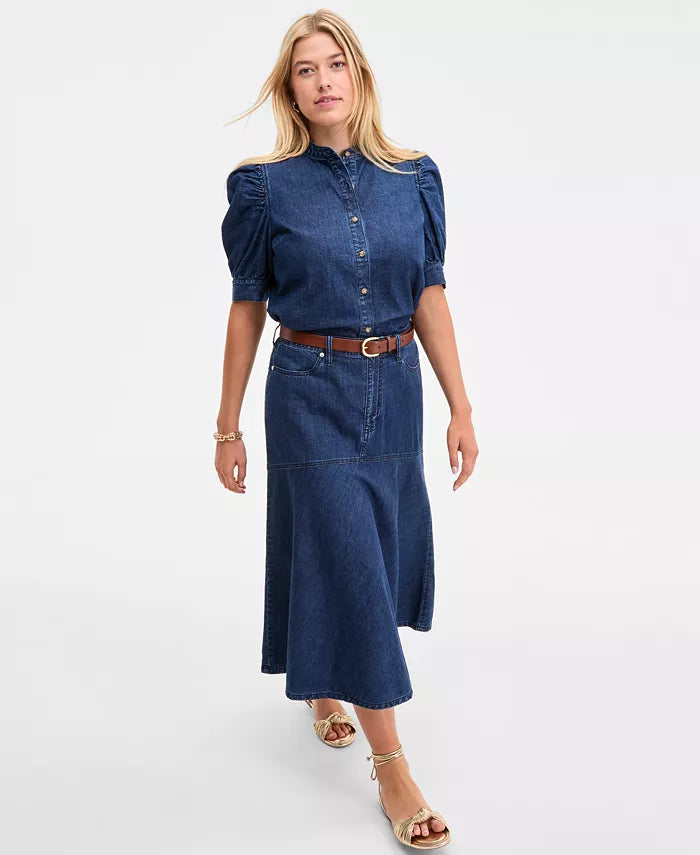 Women'S Denim Flared Midi Skirt, Exclusively at Macy'S