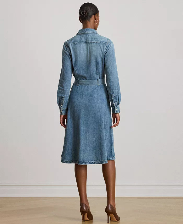 Women'S Belted Denim Shirtdress