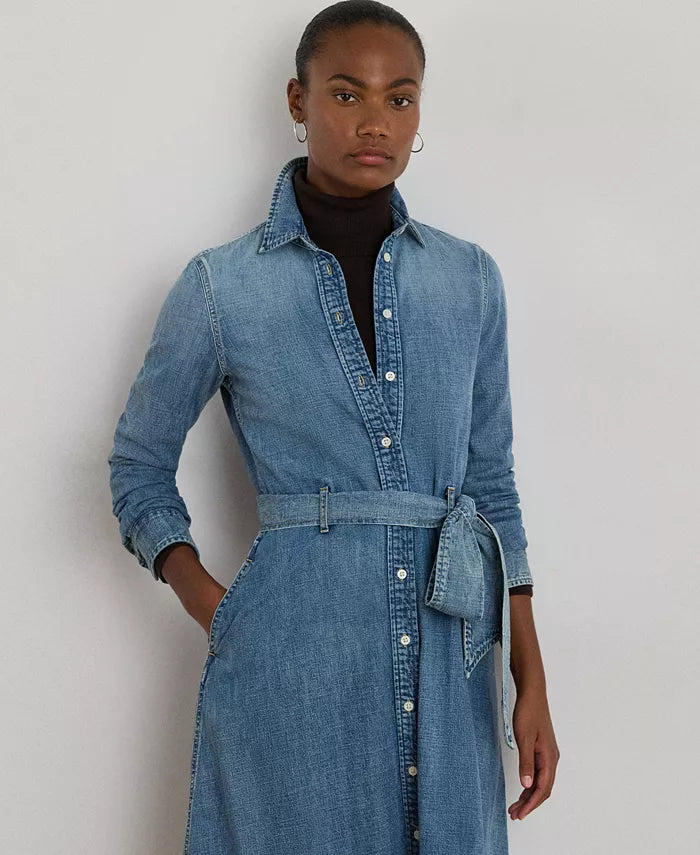Women'S Belted Denim Shirtdress