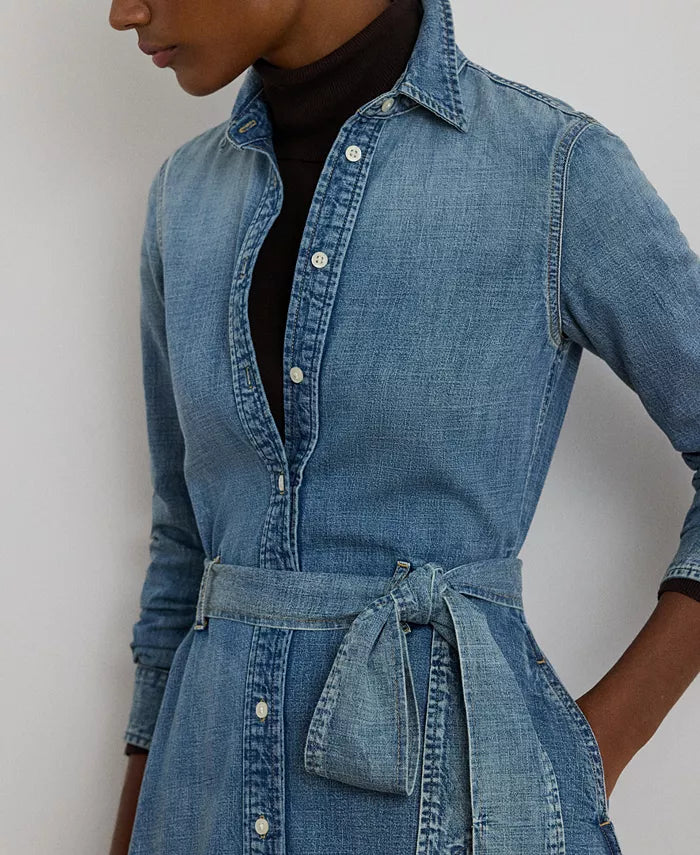 Women'S Belted Denim Shirtdress