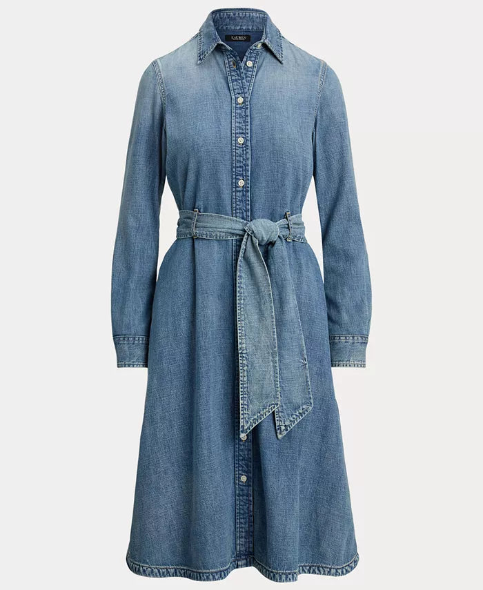 Women'S Belted Denim Shirtdress
