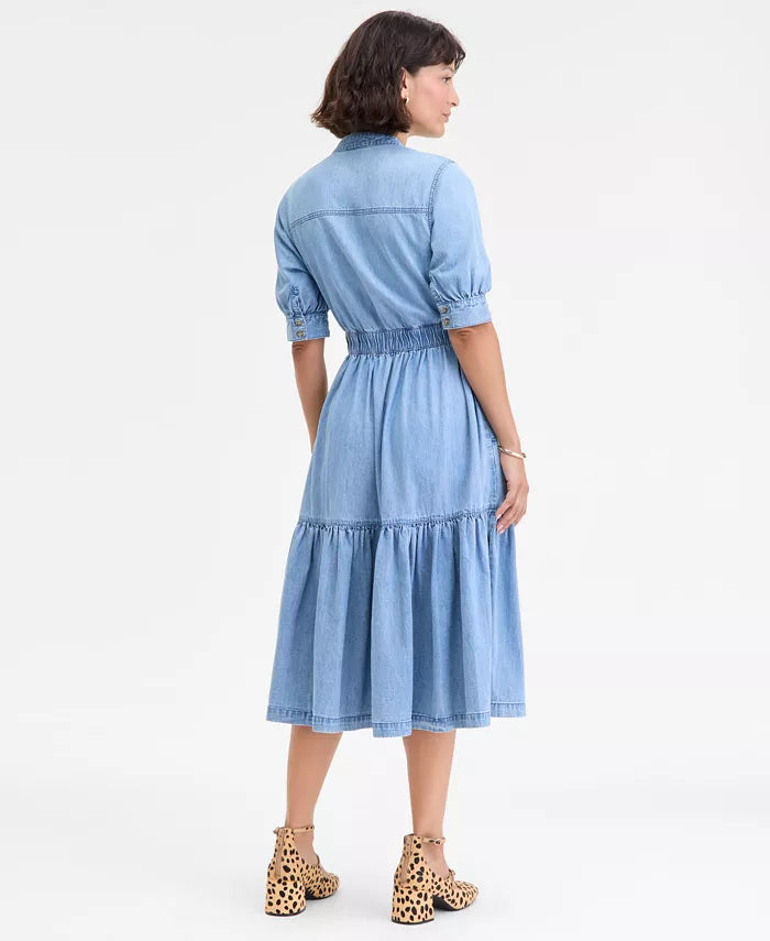 Women'S Denim Puff-Sleeve Midi Dress, Macy'S Exclusive