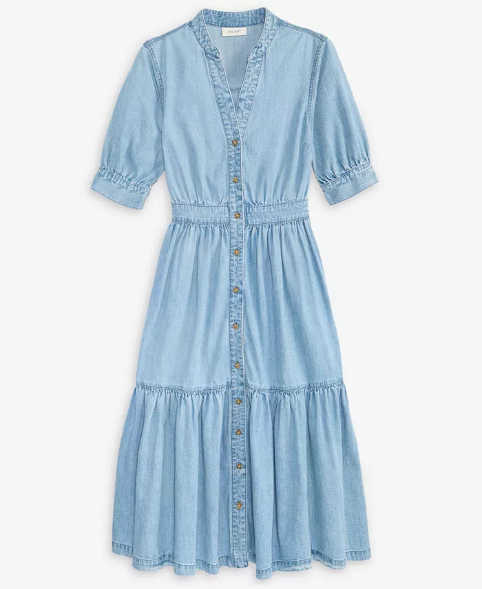 Women'S Denim Puff-Sleeve Midi Dress, Macy'S Exclusive