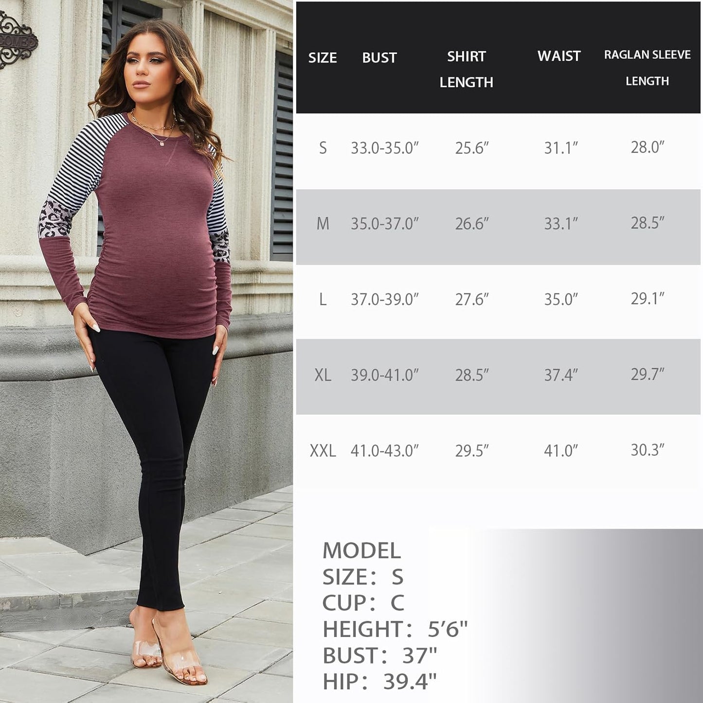 Long Sleeve Maternity T-Shirt Colorblock Baseball Tee Casual Pregnancy Tunic Top
