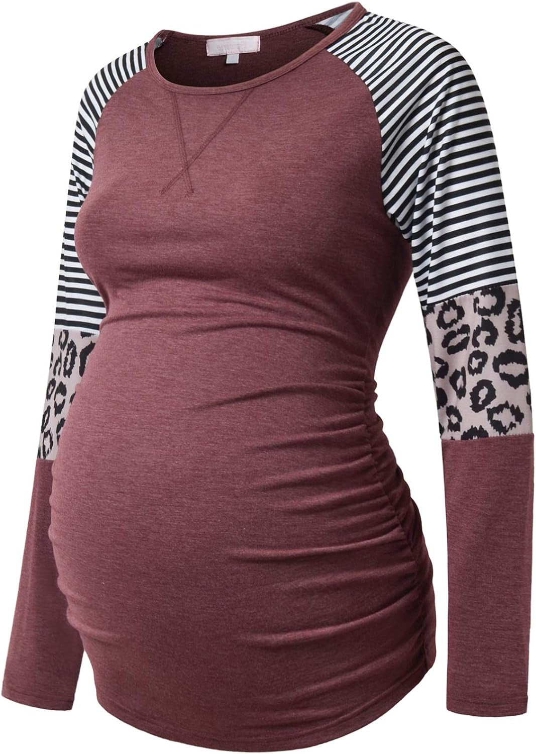 Long Sleeve Maternity T-Shirt Colorblock Baseball Tee Casual Pregnancy Tunic Top